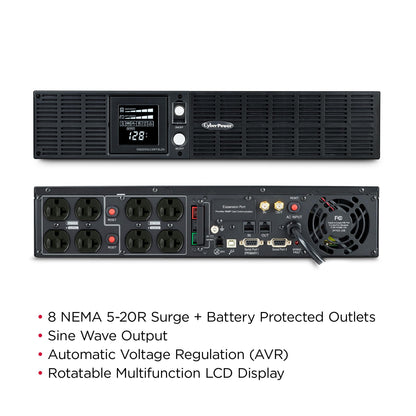CyberPower OR2200PFCRT2U PFC Sinewave UPS Battery Backup and Surge Protector, 2000VA/1540W, 8 Outlets, AVR, 2U Rack/Tower, UL Certified