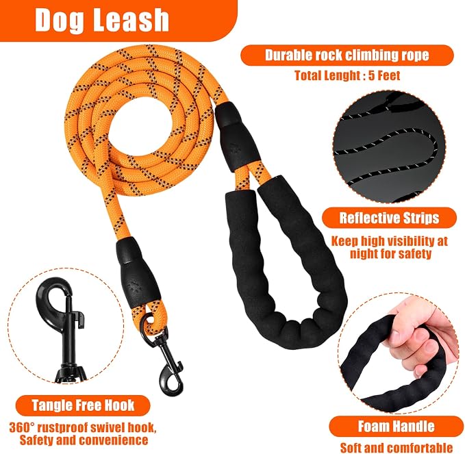 No Pull Dog Harness Adjustable Collar & Leash Set - Dog Halter Harnesses Collapsible Bowls & Poop Bag Dispenser Muzzle ID Tags Toys Fits Small Medium Large Dogs (Orange-XL)