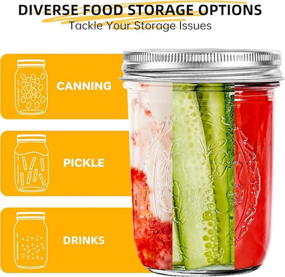 Miuyhji Wide Mouth Mason Jars 16 oz with Lids [2 Pack], Canning Jars with Metal Airtight Lids and Bands, 16 oz Glass Jars for Fermenting, Pickling, Freezing, Preserving, Meal Prep, Jar Décor