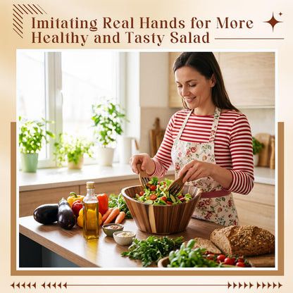 LemonRoad Wooden Salad Bowls Set 12 inch Wavy Large Acacia Wood Serving Bowl with 2 Wooden Hands 2 Utensils Fork Spoon for Fruit, Salad, Cereal, Corn flake, Pasta, Food (Wavy)