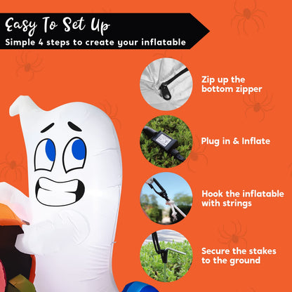 Joiedomi 5 FT Tall Halloween Inflatable Outdoor Decorations, Halloween Ghost Blow Up Yard Decorations, Inflatable Ghost with Candy Pumpkin Cauldron for Garden Decoration