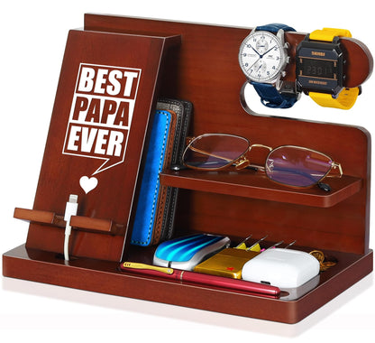 PRINLUCK Papa Gifts, Fathers Day Papa Gifts, Wood Phone Docking Station, Fathers Day Birthday Gift from Grandchildren, Christmas Stocking Stuffers, Phone Stand