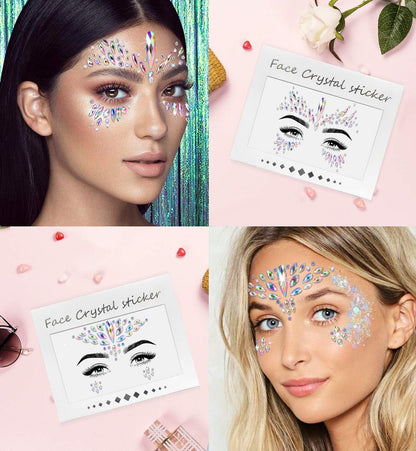 iMethod Face Jewels and Body Glitter - Face Gems, Mermaid Face Jewels Stick On, Holographic Cosmetic Face Glitter, for Festival Holiday Costumes & Halloween Alien Makeup, 12 Pcs