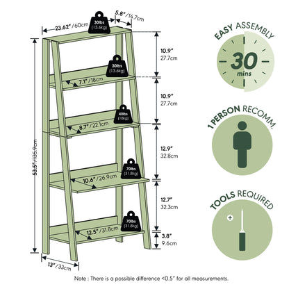 Furinno Ladder Bookcase Display Shelf, 5-Tier, French Oak