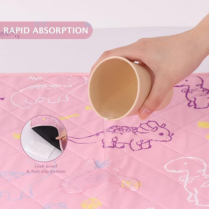 IEUUMLER Washable Pee Pads for Dogs, 1 Pack Non-Slip & Waterproof Pack Whelping Pad, Reusable Washable Puppy Potty Training Pad with Fast Absorbent for Playpen EU007 (Pink Dinosaur, 63"X63"-1pcs)