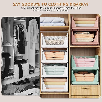 SNSLXH 8 Pack Stackable Closet Storage Bins, Space-Saving Wardrobe Organizer