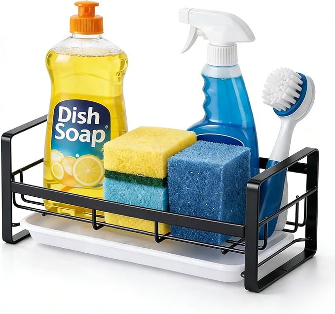 HULISEN Large Sponge Holder, 304 Stainless Steel Kitchen Soap Dispenser Caddy