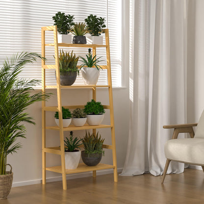 Thalomely Bamboo Bookshelf, 4-Tier Ladder Shelf Freestanding Space Saver Open Bookcase Book Shelf, Bamboo Storage Shelving Unit Flower Plant Stand for Living Room, Bathroom, Home Office, Natural