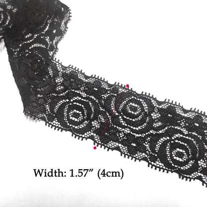levylisa 19 Yards 1.57 inches Lace Fabric Stretch Elastic Wide Trim Lace Ribbon for Crafts Rustic Wedding Decorations Hair Bow Making and Gift Wrapping