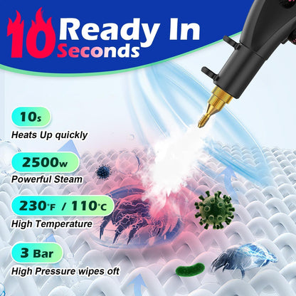 Steam Cleaners,High Powered 2500W Steam Cleaner for Home and Car Handheld with 3 Brush Heads and 2L Tank for Multi Surface Cleaning