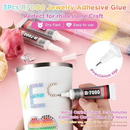 Zefy 40 Colors Resin Jelly Rhinestones for Bedazzling, 3mm 40000 Pcs Flatback Gems for Crafting, Bedazzling Kit with 3Pcs B7000 Glue for Clothing Shoes Nail Book Diamond Art