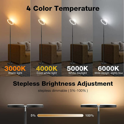 SIBRILLE LED Floor Lamp - Rotatable Standing Lamp with Touch & Remote Control, 3000-6000K, 22W Modern Floor Reading Light, Dimmable Corner Uplighter for Living Room Bedroom Office, Black