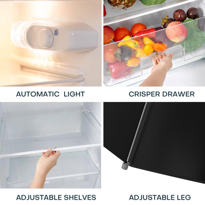 Upstreman 7.7 Cu.Ft. Refrigerator with Freezer, Double Door Fridge, Adjustable Thermostat, Large Capacity, Reversible Door Swing, Refrigerator for Apartment, Office, Dorm, Black（BD75）