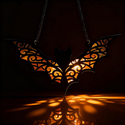 Fimewon Bat Suncatcher Bat Stained Glass Window Hanging Halloween Decorations Indoor Wall Decor Living Room Birthday Party Favors Gifts for Women, 6.3 Inch