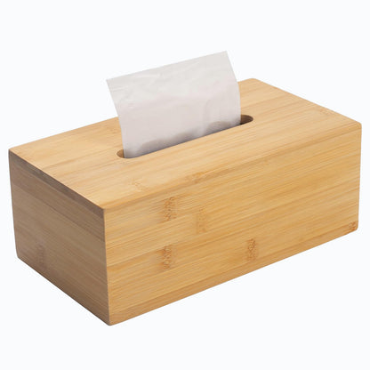 Bamboo Tissue Box Cover, Rectangular Wood Tissue Box Holder, Wooden Facial Paper Holder for Bathroom, Bedroom, Dinner Table, Office (1 Pack, 9.8 x 5.5 x 3.7 inch)