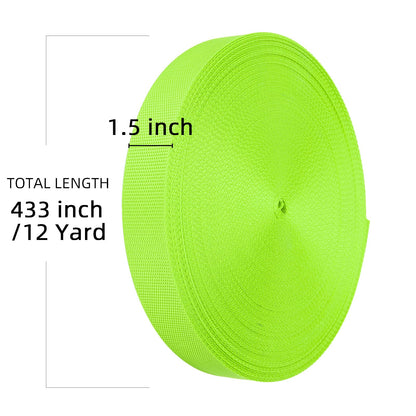 Heavy Duty Nylon Webbing Strap - 1.5 Inch, 12 Yard, Durable for Indoor/Outdoor Gear, DIY Crafting & Repairing (Fluorescent Green)