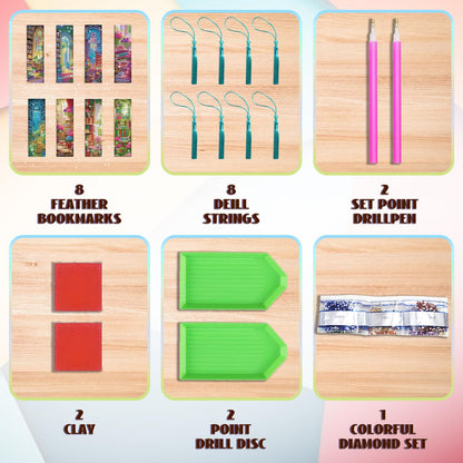 FREEBLOSS 8 Set Diamond Art Kits Bookmarks Flower Library Pattern Diamond Painting Bookmark DIY Book Makers Kits Arts and Crafts for Gift Book Lovers 2.3x7.7