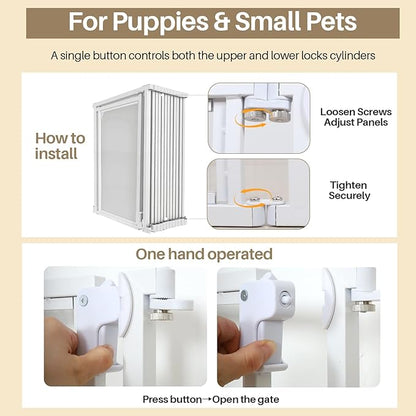 NiceTCU 24" H Acrylic Dog Playpen Indoor, Metal Frame Clear Dog Playpen with Door - 10 Panels, Easy Assemble Pet Fence, DIY Foldable Pet Pen for Ducks Puppy Rabbit Small & Medium Pets- 10Pcs White