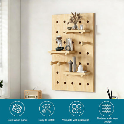 HJZALMI Wood Pegboard Wall Organizer, 40x60cm/15.7"x23.6", Beige