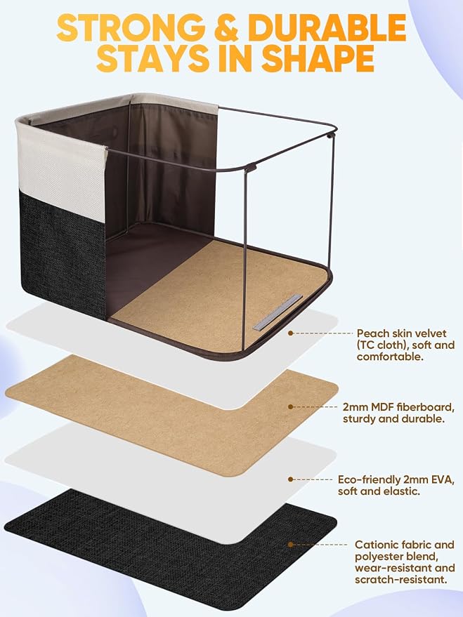 BALEINE 2 Pack Fabric Closet Storage Bins for Shelves, Linen Closet Organizers and Storage, Decorative Baskets for Organizing, Shelf, Clothes, Home, Office (Black, 15"x11"x9.5")