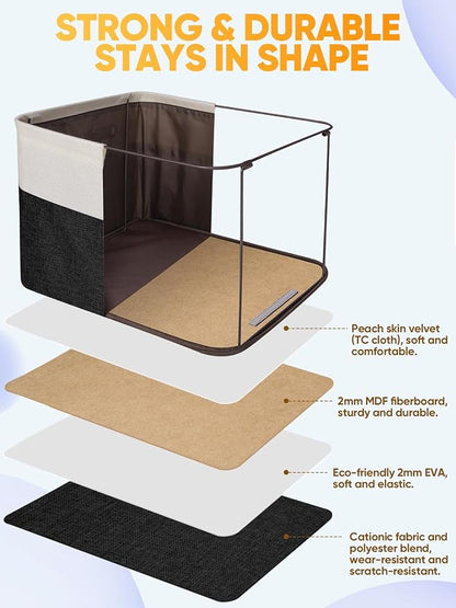 BALEINE 3 Pack Fabric Closet Storage Bins for Shelves, Linen Closet Organizers and Storage, Decorative Baskets for Organizing, Shelf, Clothes, Home, Office (Black, 12"x8"x8")