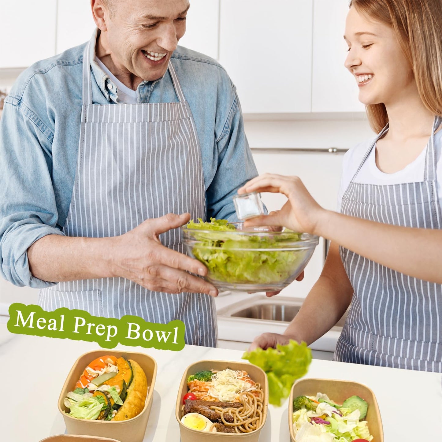 MINCOCO 50 Count Disposable Paper Bowls with Lids Meal Prep Containers 【Includes 50 Wooden Forks + 100 Labels】 Salad Food Containers Freezer & Microwave Safe Leakproof Soup Bowls (25 Ounce, 50-Count)