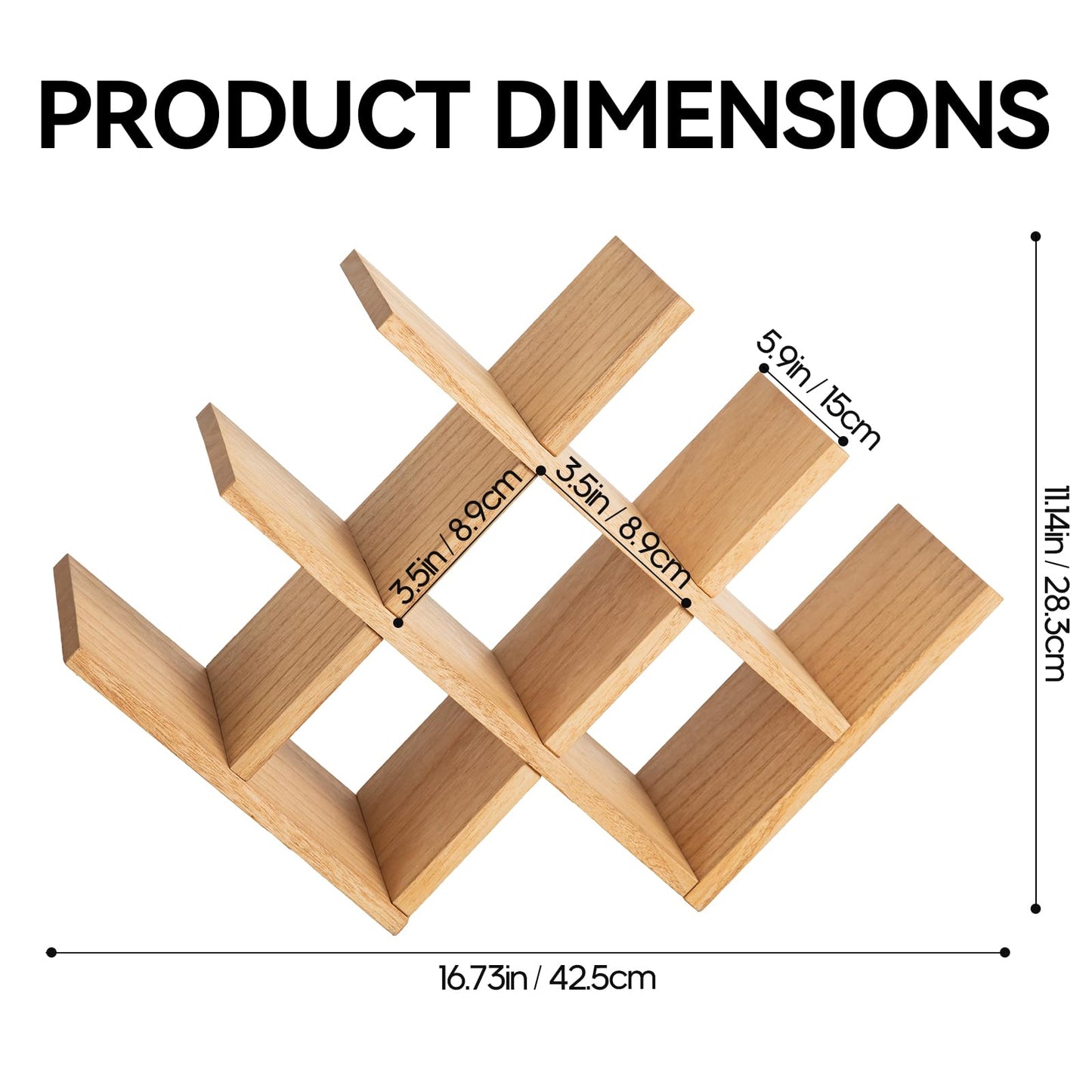 KIRIGEN Wooden 8-Bottle Wine Rack, 3-Tier Countertop Wine Bottle Holder for Cabinets, Bar Cart, Kitchen Counter, Pantry, Dining Room, Wood Stain, 16.73 x 5.91 x 11.14 in, XHJJ3-NA