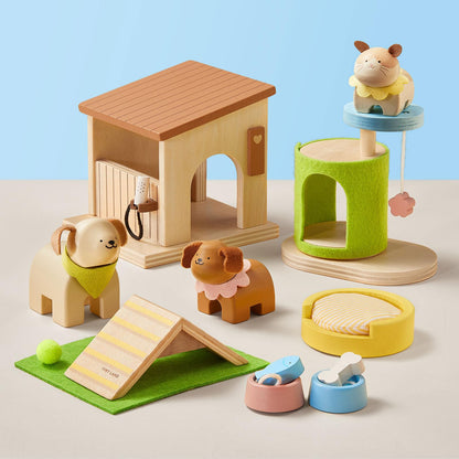 Tiny Land Wooden Dollhouse，Wooden Dollhouse Animal Set