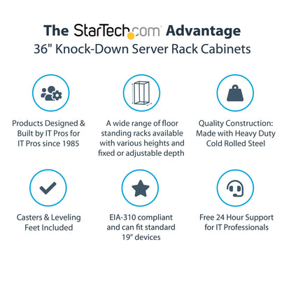 StarTech 18U Enterprise-Grade Server Rack Cabinet, 19in Enclosed 4-Post Rack with 33in (83cm) Mounting Depth and 1764lb (800kg) Weight Capacity