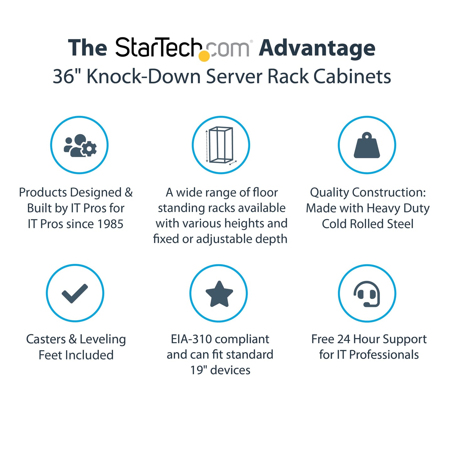 StarTech 15U Enterprise-Grade Server Rack Cabinet, 19in Enclosed 4-Post Rack with 33in (83cm) Mounting Depth and 1764lb (800kg) Weight Capacity