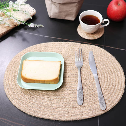WENFOME Jute Woven Placemats Set of 6, Round Braided Tablemats Natural Jute Handmade Woven Plate Chargers Heat Resistant Non-Slip Potholder for Table Decoration(13 inch)