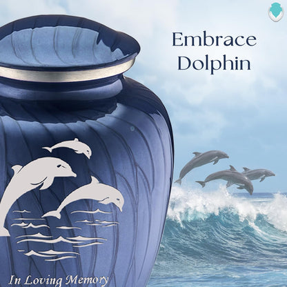 Geturns - Adult Personalized Dolphin Cremation Urns for Human Ashes I Large Pearl Cobalt Blue Funeral Urn for Men and Women I 200 lbs