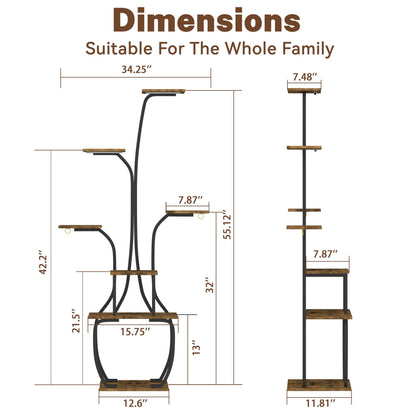 YIIHEERR Plant Stand Indoor with Grow Lights, 7 Tiered 55" Tall Plant Shelf, Heavy Duty Metal Corner Flower Pot Holder Rack, Multi-Tiered Display Organizer with Gardening Tools