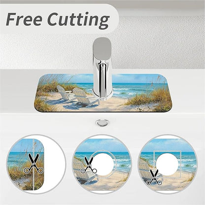 Kitchen Sink Splash Guard，Beach-scene Faucet Mat Sink Gadgets-Super Absorbent