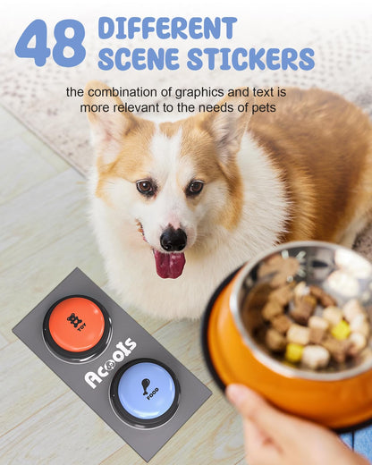 Dog Buttons for Communication, 9 Pcs Dog Talking Button Set, 30s Voice Recording Pet Buzzer Training Buttons, Speaking Button for Dogs with Waterproof Anti-Slip Dog Button Mat and 48 Scene Stickers