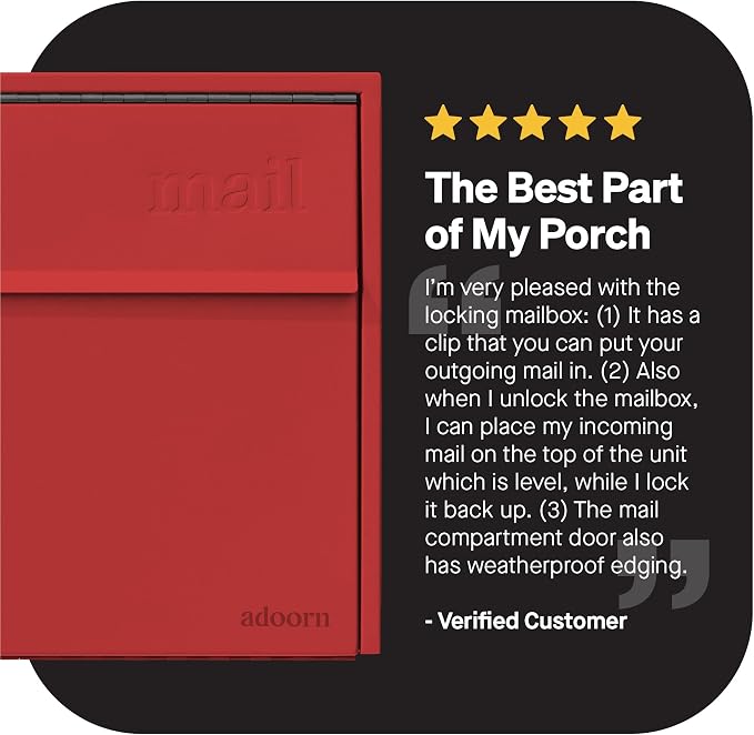 Adoorn Lockable Wall Mount Mailboxes for Outside - Small Anti-Theft Locking Mailbox for Letters - Weatherproof Construction - Durable Steel - 13.5" H x 15" L x 5.5" D - Red-Red