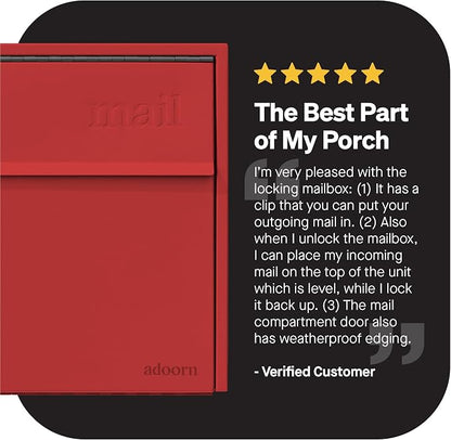 Adoorn Lockable Wall Mount Mailboxes for Outside - Small Anti-Theft Locking Mailbox for Letters - Weatherproof Construction - Durable Steel - 13.5" H x 15" L x 5.5" D - Red-Red