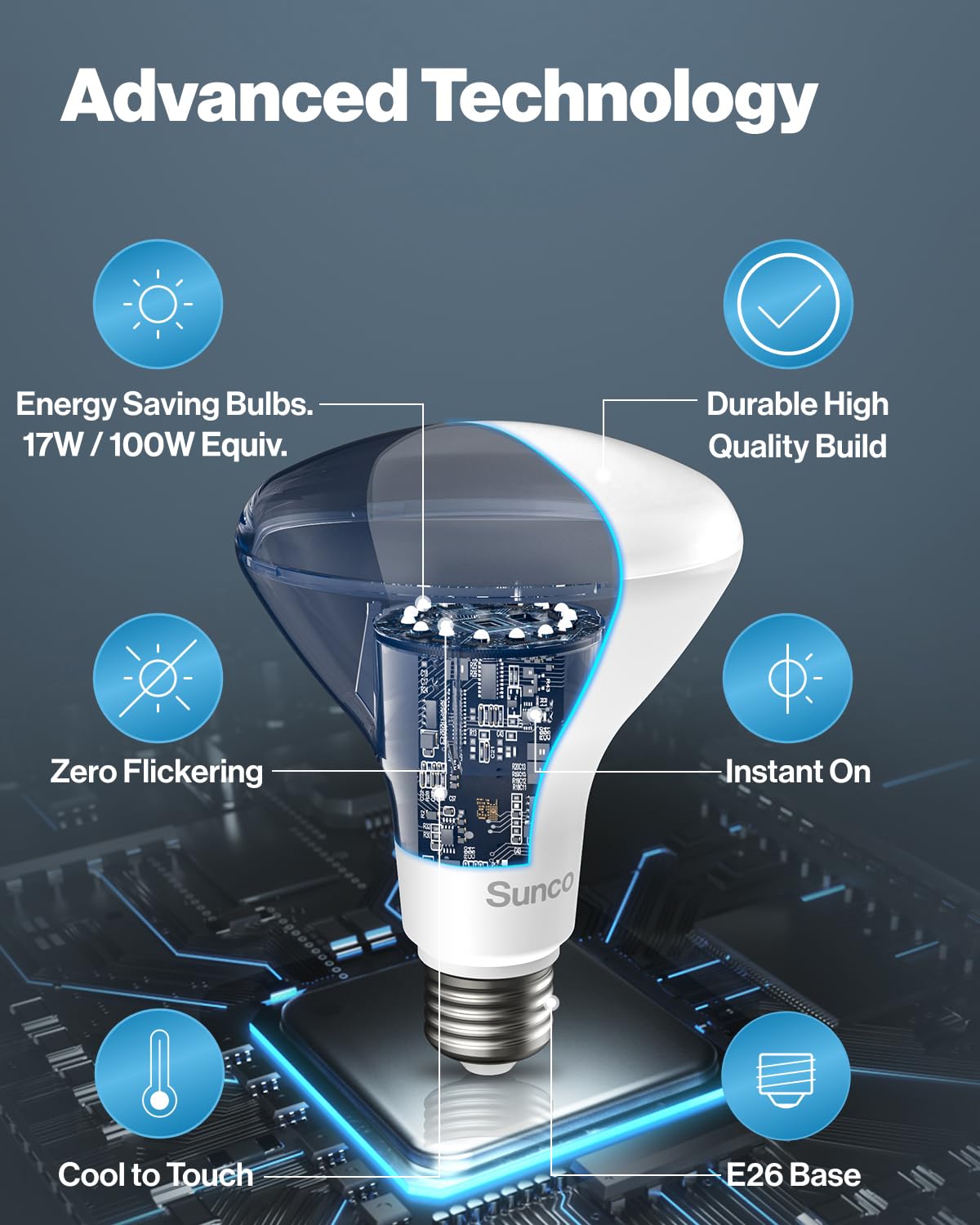 Sunco 8 Pack BR40 LED Light Bulbs, Indoor Flood Lights, Recessed Can Light Bulb, 1400 LM, 17W (100W Equivalent), 5000K Daylight, Dimmable, E26 Base, for Home, Bedroom, Kitchen UL