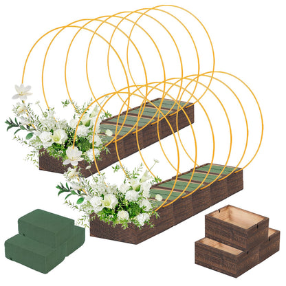 36Pack Floral Hoop Centerpiece Kit, 12Pcs 12'' Metal Floral Hoop Centerpiece with Stand+ 12Pcs Wood Cube Planter Box + 12Pcs Floral Foam Blocks for DIY Wedding Christmas Party Home Garden Decor