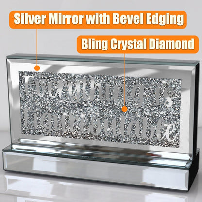Silver Mirror Crystal Diamond Home Office Desk Art Decor, Daily Inspirational Office Supplies Sign and Reminder-Everything is Figureoutable & P.S. You Got This-9.1×5.1×3Inches