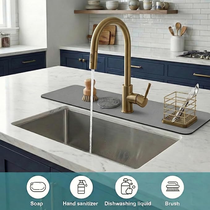 Customizable Faucet Mat for Kitchen Sink: 24" L x 4" W Grey Bathroom Counter