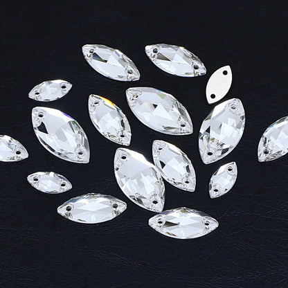 DONGZHOU Sew On Rhinestone Crystal Sewing Stone with Holes Navette Shape Sew On Beads Crystals Flatback Glass Rhinestone Gems Clothing Accessories for Costume, Clothes, Garments, DIY Crafts