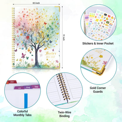Teacher Planner 2026-2027 Academic Year, Jul.2026 - Jun.2027, 8.5" x 11" Lesson Planner Book for Teachers, Teacher Planners with Colorful Monthly Tabs, Hardcover- Tree