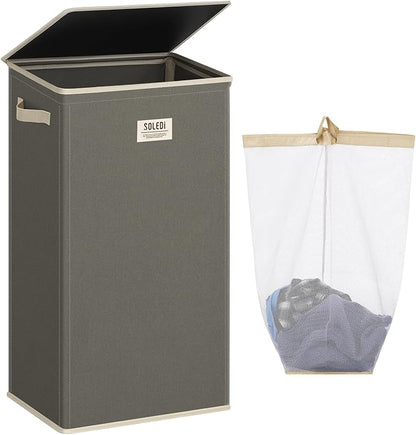 SOLEDI Laundry Hamper with Lid 100L Large & Tall Collapsible Laundry Basket