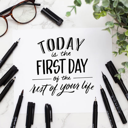 Craft 'n' Beyond Calligraphy Brush Pens Pack of 10 Markers for Hand Lettering, Art Drawing, Sketching, Scrapbooking, Writing, Journaling tip - Beginner Kit with Fadeproof Black Ink