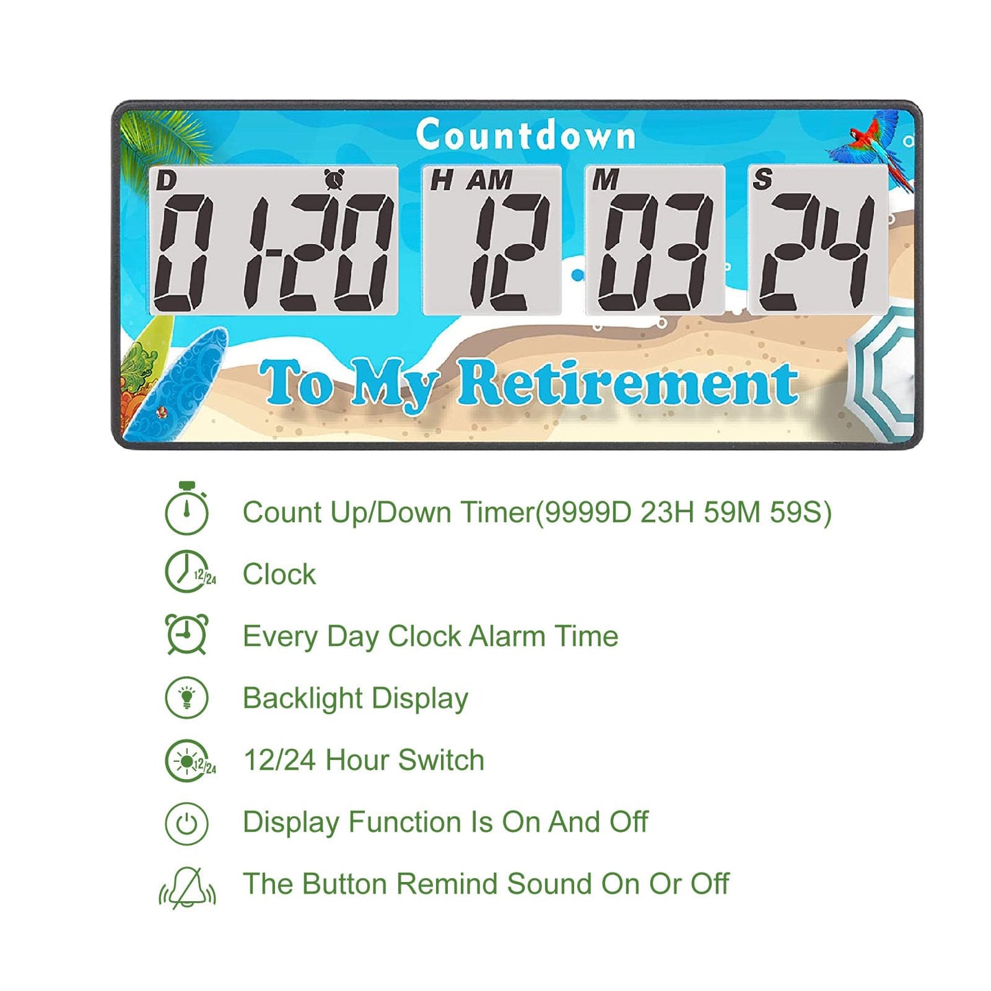 Yooreal Digital 9999 Days Countdown Days Timer Clock,Retirement Countdown Timer,Magnet Design,Loud Alarm,Tracks Wedding Vacation Working Cooking Baby Birth (Blue)
