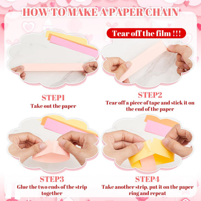 Lincia 1000 Sheet Paper Chain Garland Strips 1x8 Inch with Double Sided Tape, DIY Construction Paper Chains for Birthday Wedding Holiday Party Decorations, Crafts Supplies (Valentine)