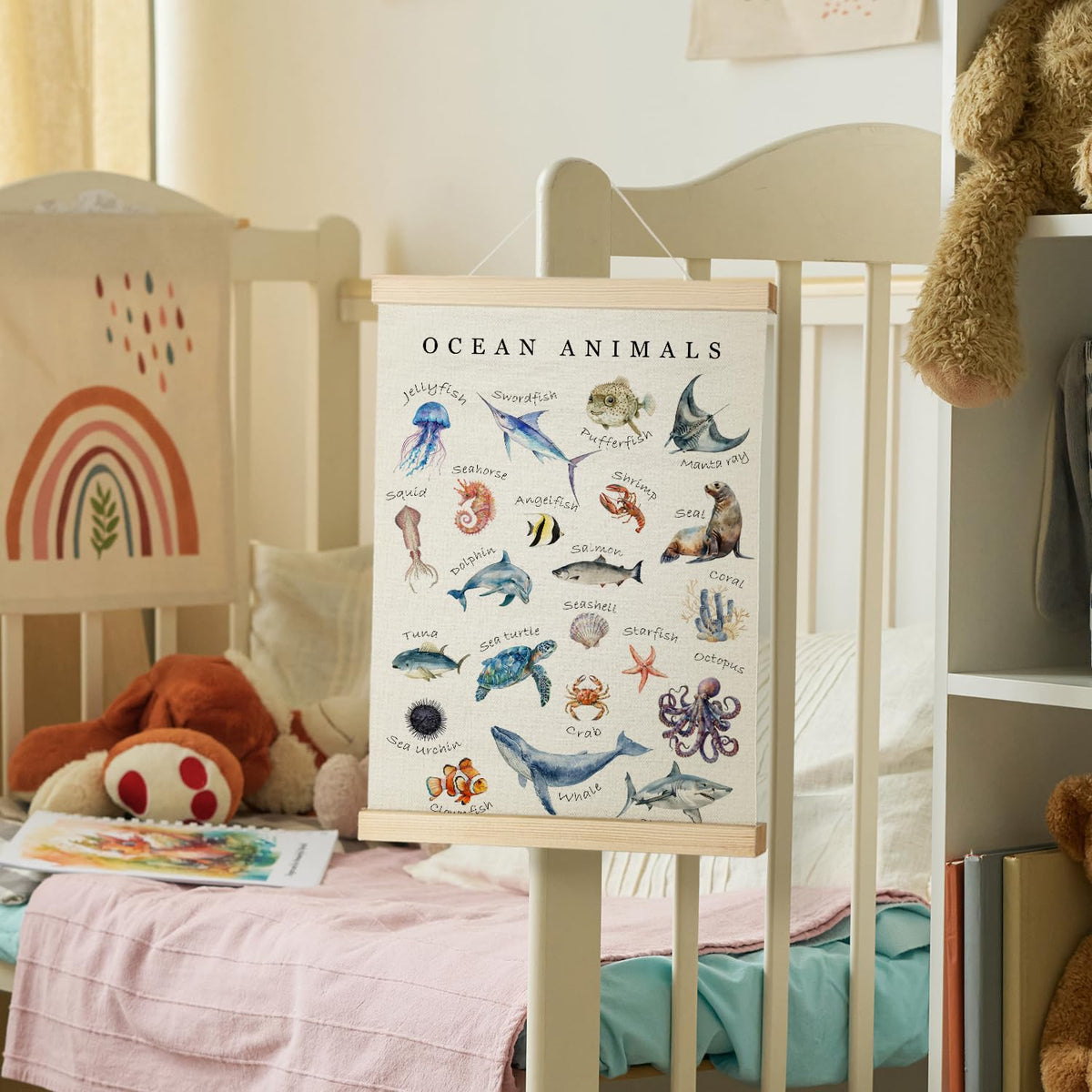 Nrleey Ocean Alphabet Wall Art - Alphabet Poster Hanger Frame, Ocean Nursery Decor, 12x16 Inches