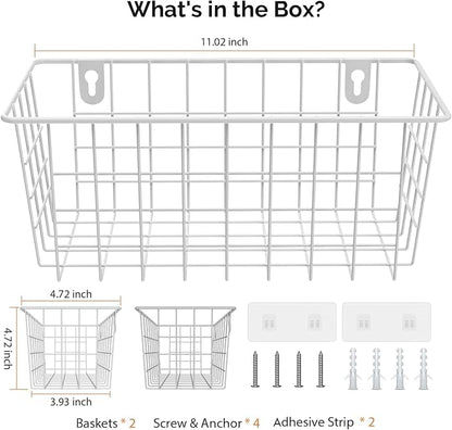 MaraFansie Hanging Kitchen Baskets Wire Storage Basket Adhesive and Screws