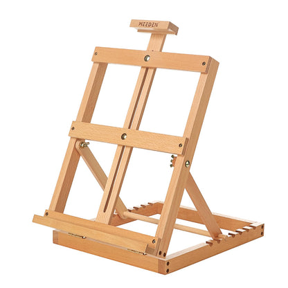 MEEDEN Heavy-Duty Tabletop Studio H-Frame Wooden Easel- Solid Beech Wood Adjustable Artists Desktop Wood Easel Table for Artist, Beginners & Teens- Holds Canvas Art up to 23" High